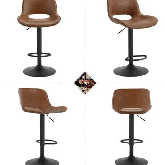 Rootz Vintage imiteret læder barstol - Vandtæt - Slidbestandig - Ergonomisk - Justerbar højde - Brun - 48cm x (85-105,5)cm x 49cm