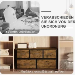Rootz Vintage kommode - Industrielt opbevaringsskab - Kommode med 5 skuffer - Metalramme - 100 cm x 54 cm x 30 cm