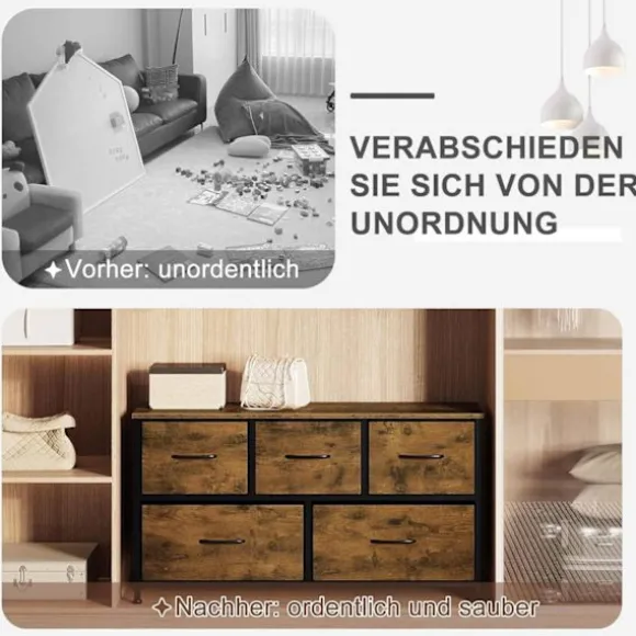 Rootz Vintage kommode - Industrielt opbevaringsskab - Kommode med 5 skuffer - Metalramme - 100 cm x 54 cm x 30 cm