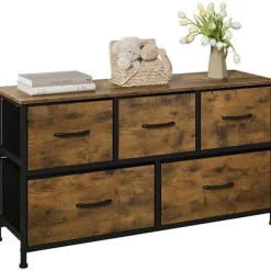 Rootz Vintage kommode - Industrielt opbevaringsskab - Kommode med 5 skuffer - Metalramme - 100 cm x 54 cm x 30 cm