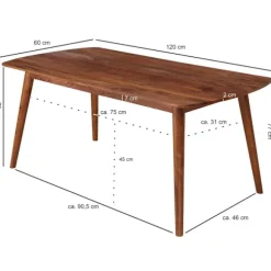 Rootz værelses spisebord træ 120x77x60 cm Sheesham massivt træbord - Designer køkkenbord træ - Massivt træbord Rustikt - Spisebord Massivt ægte træ Mo | Fyndiq