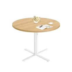 Rootz White and Brown Spisebord - Træbord - Stålramme - Robust design - 80 cm D x 74,8 cm H