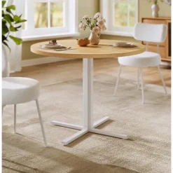 Rootz White and Brown Spisebord - Træbord - Stålramme - Robust design - 80 cm D x 74,8 cm H