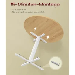 Rootz White and Brown Spisebord - Træbord - Stålramme - Robust design - 80 cm D x 74,8 cm H