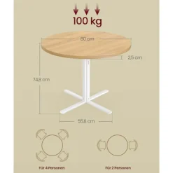 Rootz White and Brown Spisebord - Træbord - Stålramme - Robust design - 80 cm D x 74,8 cm H