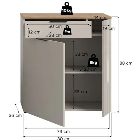 Rootz White Chest of skuffer - kommode - Opbevaringsskab - Alsidig plads - 80x88x36 cm