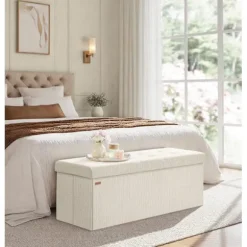 Rootz White Seat Bryst - Opbevaringsbænk - polstret osmannisk - Max belastning 300 kg - 38 cm x 110 cm x 38 cm