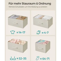 Rootz White 6-skuffers kommode - Trækiste - Stofskuffefronter - Spånplade - 28,5 cm x 98 cm x 85 cm - Organizer - 6 skuffer