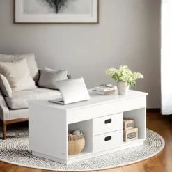 Rootz White sofabord - Moderne bord - Steel & Wooden Chipboard - Alsidig design - 50 cm x 100 cm x 48/62,3 cm
