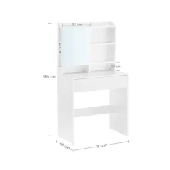 Rootz White spånplade sminkebord - Sminkebord - Makeup skrivebord - 70 x 40 x 136 cm - Anti-Tip-enhed - Nem montering - Opbevaringsplads
