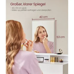 Rootz White spånplade toiletbord - Sminkebord - Makeup skrivebord - Rummelig opbevaring - Robust konstruktion - Nem montering - 40 cm x 100 cm x 140 c | Fyndiq