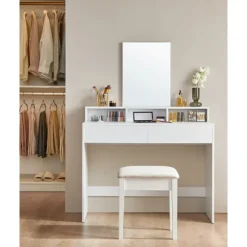 Rootz White spånplade toiletbord - Sminkebord - Makeup skrivebord - Rummelig opbevaring - Robust konstruktion - Nem montering - 40 cm x 100 cm x 140 c | Fyndiq
