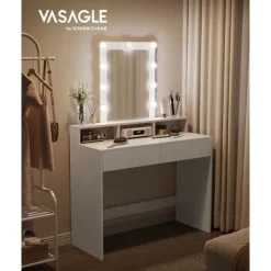 Rootz White spånplade toiletbord - Sminkebord - Makeup skrivebord - Rummelig opbevaring - Robust konstruktion - Nem montering - 40 cm x 100 cm x 145 c | Fyndiq
