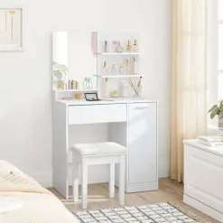 Rootz White Toiletbord - Sminkebord - Makeup Organizer - Spånplademateriale - Gennemtænkt design - Nem morgenrutine - 80 cm x 40 cm x 132 cm