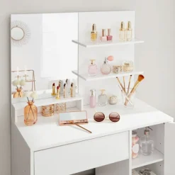 Rootz White Toiletbord - Sminkebord - Makeup Organizer - Spånplademateriale - Gennemtænkt design - Nem morgenrutine - 80 cm x 40 cm x 132 cm
