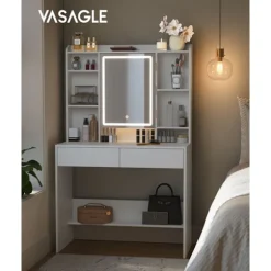 Rootz White Toiletbord - Spånplader - Makeup Skrivebord - Opbevaringsorganer - 40 cm x 90 cm x 144,7 cm - 31,6 kg - 100 kg Belastningskapacitet