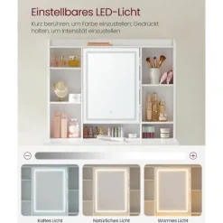 Rootz White Toiletbord - Spånplader - Makeup Skrivebord - Opbevaringsorganer - 40 cm x 90 cm x 144,7 cm - 31,6 kg - 100 kg Belastningskapacitet