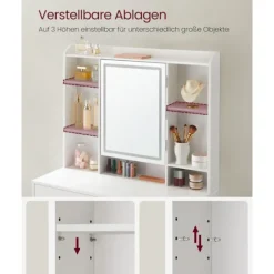 Rootz White Toiletbord - Spånplader - Makeup Skrivebord - Opbevaringsorganer - 40 cm x 90 cm x 144,7 cm - 31,6 kg - 100 kg Belastningskapacitet