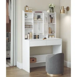 Rootz White Toiletbord - Spånplader - Makeup Skrivebord - Opbevaringsorganer - 40 cm x 90 cm x 144,7 cm - 31,6 kg - 100 kg Belastningskapacitet