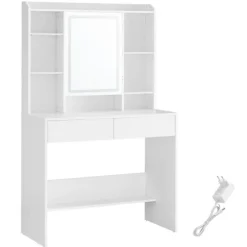 Rootz White Toiletbord - Sminkebord - Makeup skrivebord - Spånplademateriale - Rummelig opbevaring - Nem montering - 40 cm x 90 cm x 144,7 cm