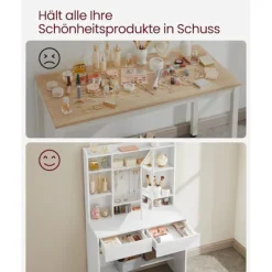 Rootz White Toiletbord - Sminkebord - Makeup skrivebord - Spånplademateriale - Rummelig opbevaring - Nem montering - 40 cm x 90 cm x 144,7 cm