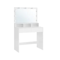 Rootz White Toiletbord - Sminkebord - Makeup Skrivebord - Spånplademateriale - Melaminbelægning - 80 cm x 40 cm x 140 cm - LED-pærer inkluderet - Anti | Fyndiq