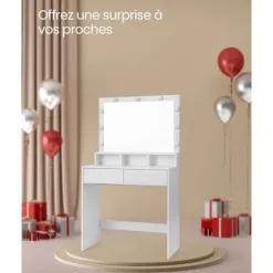 Rootz White Toiletbord - Sminkebord - Makeup Skrivebord - Spånplademateriale - Melaminbelægning - 80 cm x 40 cm x 140 cm - LED-pærer inkluderet - Anti | Fyndiq