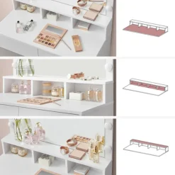 Rootz White Toiletbord - Sminkebord - Makeup Skrivebord - Spånplademateriale - Melaminbelægning - 80 cm x 40 cm x 140 cm - LED-pærer inkluderet - Anti | Fyndiq
