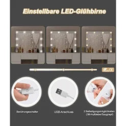 Rootz White Toiletbord - Vanity Desk - Makeup Bord - Justerbar LED-belysning - Rigelig opbevaring - Holdbart design - 110 cm x 140,5 cm x 39,5 cm