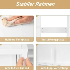 Rootz White Toiletbord - Vanity Desk - Makeup Bord - Justerbar LED-belysning - Rigelig opbevaring - Holdbart design - 110 cm x 140,5 cm x 39,5 cm