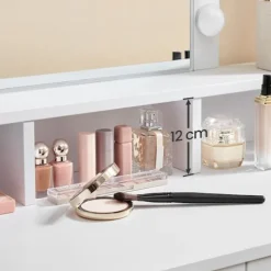 Rootz White Toiletbord med spejl - Sminkebord - Makeupbord - Spånpladekonstruktion - 2 skuffer - 3 rum - Hævet hylde - Pærer - Nem makeup-rutine - Bør | Fyndiq