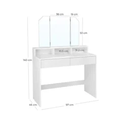 Rootz White Toiletbord med sammenklappeligt spejl - Makeup Vanity - Beauty Station - Spånplade med melaminbelægning - 100cm x 40cm x 142cm