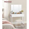 Rootz White Toiletbordsæt - Sminkebord - Makeupbord - Spånplade stålglas - Kunstlæderskumgummi - 40 cm x 90 cm x 141 cm - 28,6 cm x 42 cm x 42,5 cm - | Fyndiq
