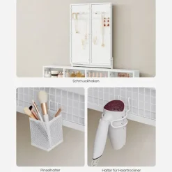 Rootz White Toiletbordsæt - Sminkebord - Makeupbord - Spånplade stålglas - Kunstlæderskumgummi - 40 cm x 90 cm x 141 cm - 28,6 cm x 42 cm x 42,5 cm - | Fyndiq