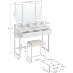 Rootz White Toiletbordsæt - Sminkebord - Makeupbord - Spånplade stålglas - Kunstlæderskumgummi - 40 cm x 90 cm x 141 cm - 28,6 cm x 42 cm x 42,5 cm - | Fyndiq
