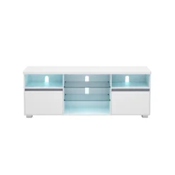 Rootz White TV Stand - Underholdningscenter - Mediekonsol - Spånplade - Hærdet glas - 40 cm x 160 cm x 60 cm - 37,2 kg - 40 kg Max bordpladebelastning | Fyndiq
