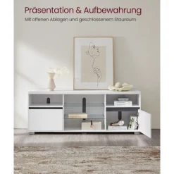 Rootz White TV Stand - Underholdningscenter - Mediekonsol - Spånplade - Hærdet glas - 40 cm x 160 cm x 60 cm - 37,2 kg - 40 kg Max bordpladebelastning | Fyndiq