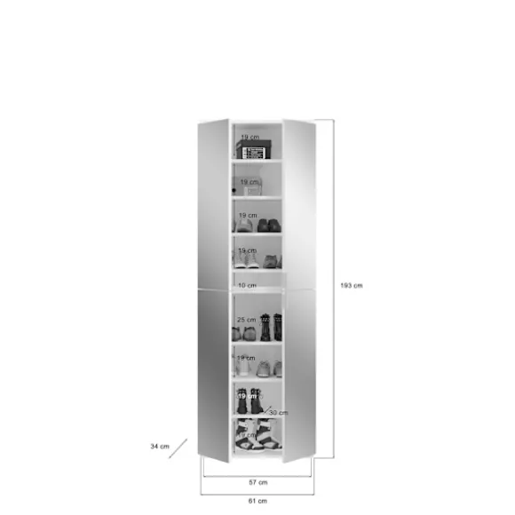Rootz Wood Material High Gloss White Garderobe Mirror Set - Shoe Rack - Entryway Hallway Furniture - Sustainable FSC Certified - 91 cm x 193 cm