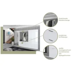 Rootz Wood Material High Gloss White Garderobe Mirror Set - Shoe Rack - Entryway Hallway Furniture - Sustainable FSC Certified - 91 cm x 193 cm
