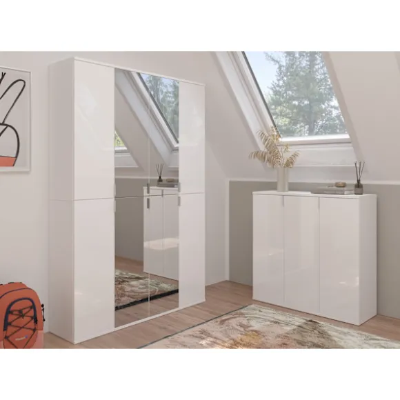 Rootz Wood Material High -Gloss White Shoe Chests - Entryway Furniture - Hallway Garderobe - Bæredygtig produktion - 122 cm x 99 cm