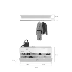 Rootz Wood Material High -Gloss White Systematic Garderobe - Armoire - Dresser - FSC Certified - 212 cm x 193 cm