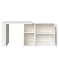 Roterende barbord 360°, 120x40x97 cm med glaslåge, multifunktionelt opbevaringsskab, hvid White
