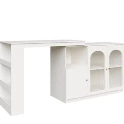 Roterende barbord 360°, 120x40x97 cm med glaslåge, multifunktionelt opbevaringsskab, hvid White