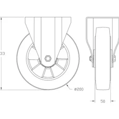 Roulette - Sæt af 4 - 200mm - Sort elastisk gummi - Bremse og fastlåse Svart