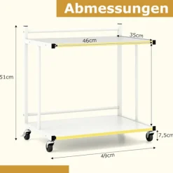 Rullende sidebord med 2 hylder, C-formet, hvid