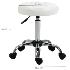 Rulleskammel, højdejusterbar arbejdsskammel, roterende salontaburet til kontor, massage, kunstlæder, hvid, diameter 35,5 x 51-67 cm