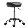 Rulleskammel, højdejusterbar arbejdsskammel med hjul, roterende salontaburet til massage, kunstlæder, sort, 48 x 48 x 54-69 cm