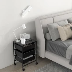 Rullevogn Serveringsvogn med 3 etagers håndtag Opbevaringsvogn til køkken Stue 40,8 x 33,5 x 60,5 cm Sort