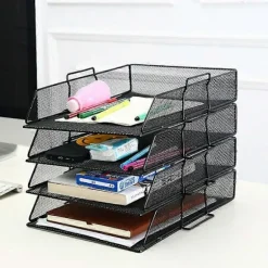 Ruminddelte metal brevbakke papirbakke dokumentbakke opbevaringskasse sort mesh til filer