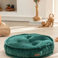 Rund Gulvpude, Gulvsæde Pude, Maskinvaskbar Dekorativ Booster Sæde, Meditationspude, Yogapude, 50x10cm, Grøn